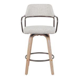 Swivel bar stool with medium height Tertia metal-wood and fabric in beige-brown color 54x52x98cm