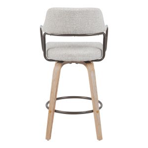 Swivel bar stool with medium height Tertia metal-wood and fabric in beige-brown color 54x52x98cm