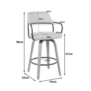 Swivel bar stool with medium height Tertia metal-wood and fabric in beige-brown color 54x52x98cm