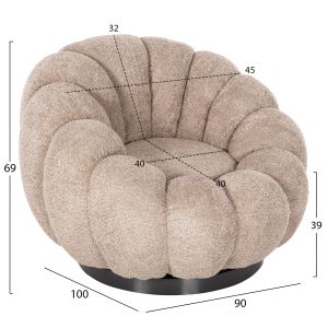 Въртящо кресло Grymm Hm9601,08 бежово букле с черна метална база 90x93x65hcm