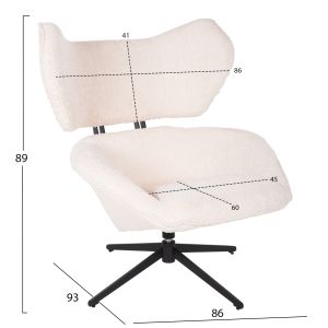 Въртящо кресло Sowa Bryll Hm9597,06 букле цвят екрю с черна метална база 86x90x97hcm