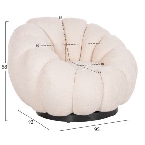 Въртящо се кресло Grymm Hm9601,06 букле цвят екрю с черна метална база 90x93x65hcm