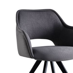 Swivel armchair-chair Soreyia dark gray plush fabric-black metal leg 63x59x83cm
