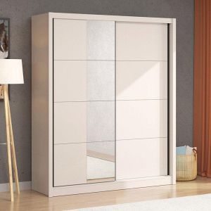Wardrobe with mirror Albi in cashmere color with dimensions 180x60x216cm