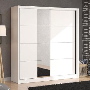 Wardrobe with mirror Albi in white color with dimensions 205x60x216cm