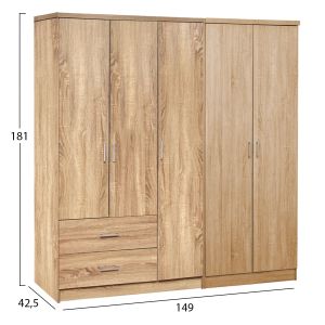 Wardrobe 5-wing Caesar Hm21234.02 melamine in sonam color 150x42.5x181cm.
