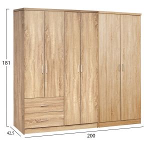 Wardrobe 6-door Blakely Hm21235.02 melamine in sonam color 201x43x181cm.