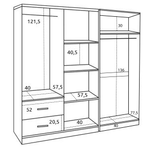 Wardrobe 6-door Blakely Hm21235.02 melamine in sonam color 201x43x181cm.