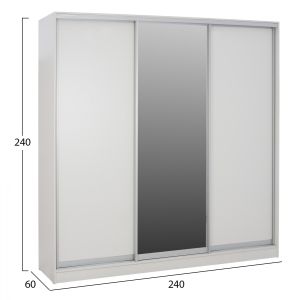 Гардероб Adler с 3 врати слайд бял с огледало Hm2462,03 240x60x240cm