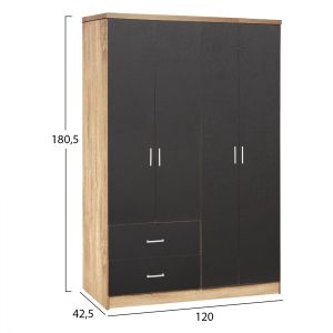 Гардероб Briana с 4 врати Hm339,04 цвят сонома-сив 120x42x181cm