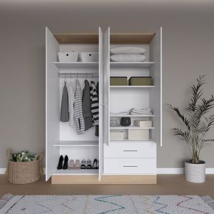 Harmony wardrobe with four doors in oak-white color 137x52x198cm