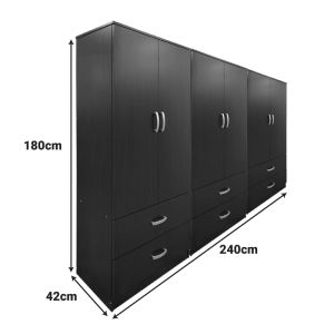 Lego wardrobe with six doors and drawers, wenge, 240x42x180 cm