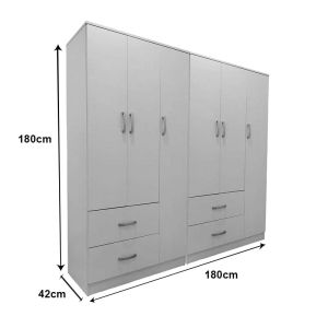 Lego wardrobe with six doors, white, 180x42x180 cm