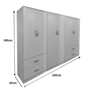 Lego wardrobe with six doors, white, 240x42x180 cm