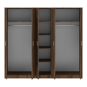 Wardrobe Luna with five doors and mirror in walnut-oak 220x52x200cm