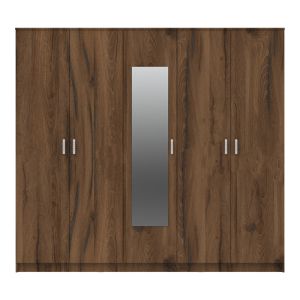 Wardrobe Luna with five doors and mirror in walnut-oak 220x52x200cm