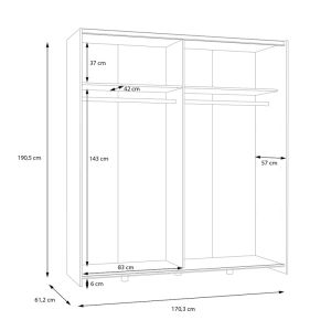 Wardrobe Noez I with 2 doors and shelves in white color 170.5x61x190.5cm