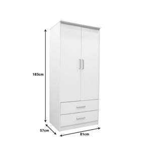 Wardrobe Olympus with 2 doors and drawers in white 81x57x183