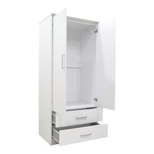 Wardrobe Olympus with 2 doors and drawers in white 81x57x183
