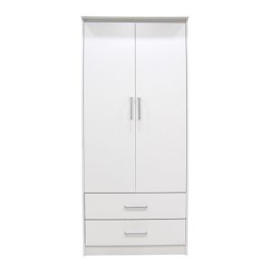 Wardrobe Olympus with 2 doors and drawers in white 81x57x183
