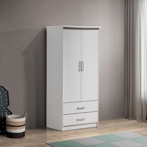 Wardrobe Olympus with 2 doors and drawers in white 81x57x183