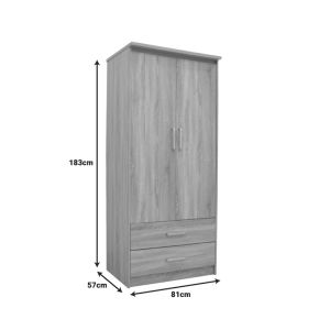 Wardrobe Olympus with 2 doors and drawers in light oak color 81x57x183