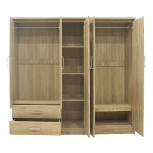 Wardrobe Olympus with 5 doors and drawers + mirror, light oak color 198x57x183