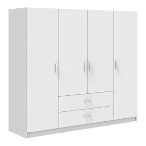 Royal wardrobe with four doors and drawers, white, 200x58x230 cm