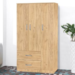 Wardrobe Zelia with 2 doors and drawers in oak color 90x42x180cm
