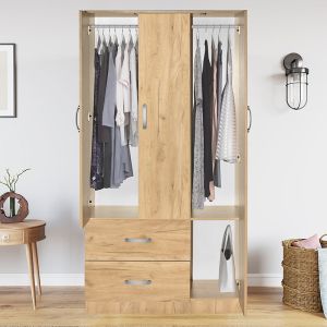 Wardrobe Zelia with 2 doors and drawers in oak color 90x42x180cm
