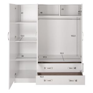 Wardrobe with 3 doors and 2 drawers Carly Hm384,05 white color 150x55χ180hcm