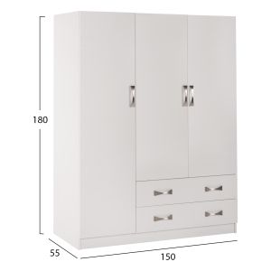Wardrobe with 3 doors and 2 drawers Carly Hm384,05 white color 150x55χ180hcm