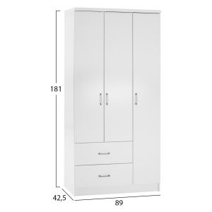 Wardrobe with 3 doors and 2 drawers Hm340.05 white color 89x42.5x181cm