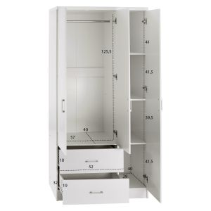 Wardrobe with 3 doors and 2 drawers Hm340.05 white color 89x42.5x181cm