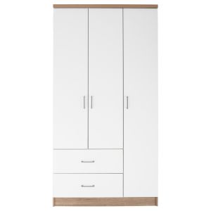 Гардероб с 3 врати и 2 чекмеджета Hm340,06 цвят сонома/бял 89x42,5x181cm