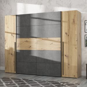 Wardrobe with 4 doors Verzo made of melamine, oak/anthracite color 270.5x61.5x210.5cm