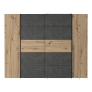 Wardrobe with 4 doors Verzo made of melamine, oak/anthracite color 270.5x61.5x210.5cm
