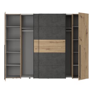 Wardrobe with 4 doors Verzo made of melamine, oak/anthracite color 270.5x61.5x210.5cm