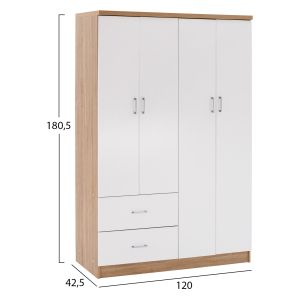 Wardrobe with 4 doors and 2 drawers Fb9339.06 color white/sonoma 120χ42.5χ180.5cm