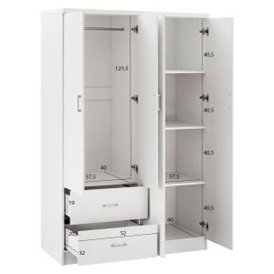 Wardrobe with 4 doors and 2 drawers Hm339.05 white color 120χ42.5χ180.5cm