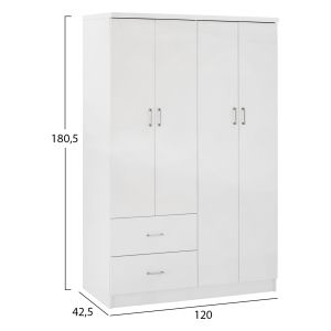 Wardrobe with 4 doors and 2 drawers Hm339.05 white color 120χ42.5χ180.5cm