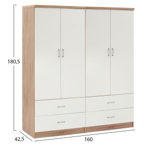 Wardrobe with 4 doors Reina Hm21257, melamine, white-sonama, 160x42.5x180.5h