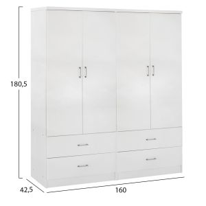 Wardrobe with 4 doors Reina Hm21258 melamine in white 160x42.5x180.5h