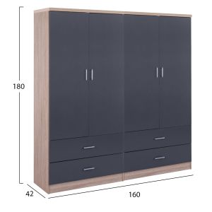 Wardrobe with 4 doors Reina Hm21259 melamine gray-sonama 160x42x180h