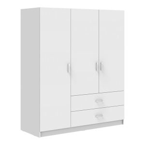 Wardrobe with three doors and drawers, white, 150x58x230 cm