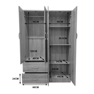 Wardrobe with four doors and 2 drawers Lego in Sonoma color 120.5x42x181cm