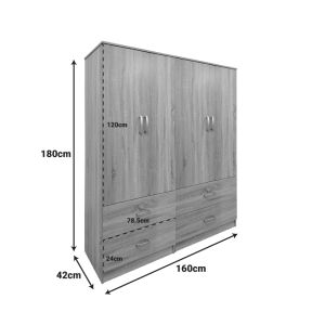 Wardrobe with four doors and drawers Lego Sonoma 160x42x180cm
