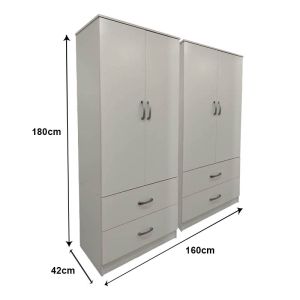 Wardrobe with four doors and drawers Lego white 160x42x180cm