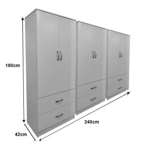 Wardrobe with six doors and drawers Lego white 240x42x180cm