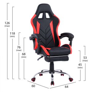 Gaming chair with adjustable backrest and footrest black-red Hm1156.01